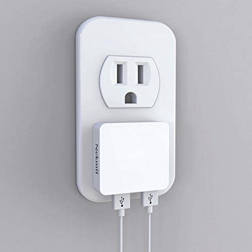 Nekmit Dual Port Ultra Thin Flat USB Wall Charger with Smart IC, White