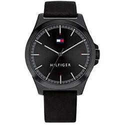 Tommy Hilfiger Mens Stainless Steel Quartz Watch with Leather Strap, Black, 20 (Model: 1791715)