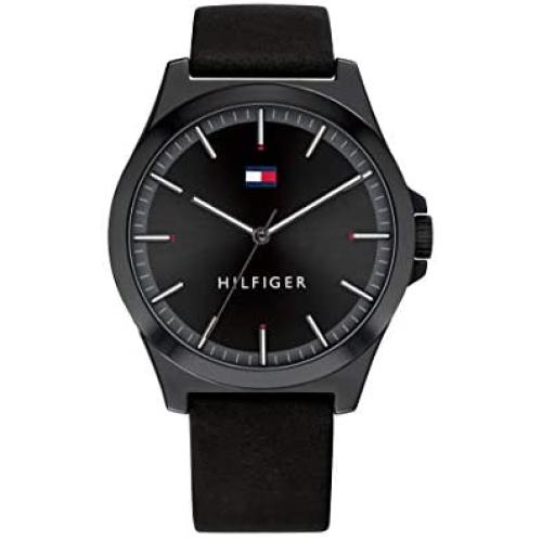 Tommy Hilfiger Mens Stainless Steel Quartz Watch with Leather Strap, Black, 20 (Model: 1791715)