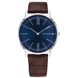 Tommy Hilfiger Mens Stainless Steel Quartz Watch with Leather Strap, Brown, 20 (Model: 1791514)