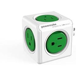 Allocacoc PowerCube |Original|, 5 outlets, Surge Protection, Wall Plug, Cellphone Charger, Compact for Travel, Home and Office, Space Saving, Child Proof sockets, ETL Certified(Green)