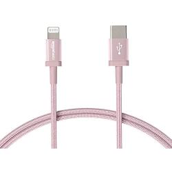 AmazonBasics Nylon Braided USB-C to Lightning Cable, Apple MFi Certified Charger for iPhone 11 Pro/11 Pro Max - Rose Gold, 3-Foot