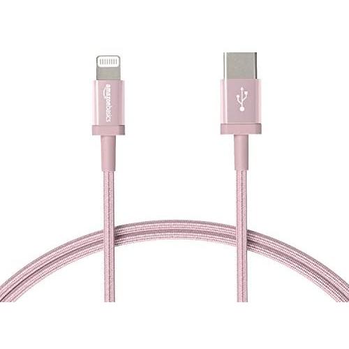 AmazonBasics Nylon Braided USB-C to Lightning Cable, Apple MFi Certified Charger for iPhone 11 Pro/11 Pro Max - Rose Gold, 3-Foot