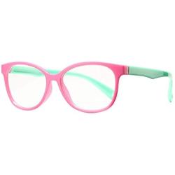 MARIDA Kids Blue Light Blocking Glasses Strap Computer and Gamer Eyewear Anti-Glare Protection Anti-Eyestrain Anti UV Glasses for Computer or Tv, Smartphone Screens, Boys Girls Age 3-10 Green&Pink