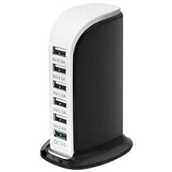 Quick Charge 3.0 USB Wall Charger 6 Ports QC 3.0 Desktop USB Hub Charging Station,Travel Charger Fast Charging Compatible with Phones,Tablets,Smartphones and More（Black+White）