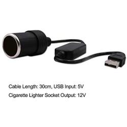 USB A Male to 12V Car Cigarette Lighter Socket Female Converter Cable 2-Pack