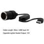 USB A Male to 12V Car Cigarette Lighter Socket Female Converter Cable 2-Pack