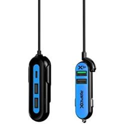 RapidX RXX5USBBPL X5 Plus Car Charger 5 USB Ports QC 3.0/Type C Blue