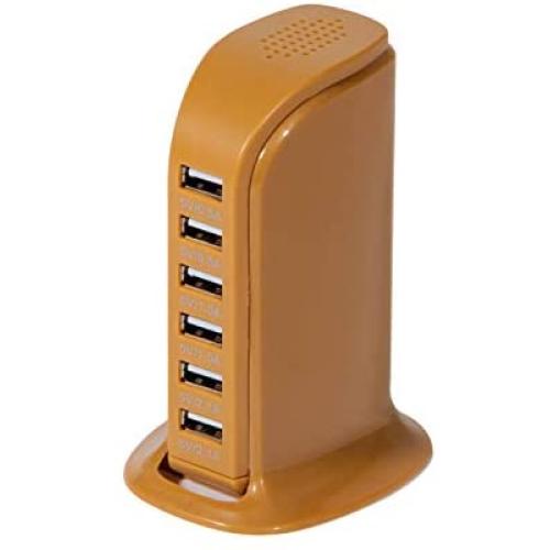 6-Port USB Wall Charger Desktop Charging Station Quick Charge 2.1,Compatible with Tablets Smartphones and More(Ginger Yellow)