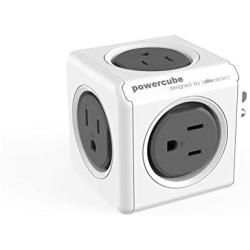 Allocacoc PowerCube |Original|, 5 outlets, Surge Protection, Wall Plug, Cellphone Charger, Compact for Travel, Home and Office, Space Saving, Child Proof sockets, ETL Certified(Grey)