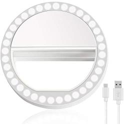 Selfie Ring Light, XINBAOHONG Rechargeable Portable Clip-on Selfie Fill Light with 36 LED for Smart Phone Photography, Camera Video, Girl Makes up (White-B, 36LED)