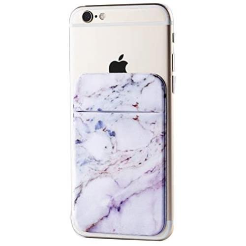 2Pack Marble Adhesive Phone Pocket,Cell Phone Stick On Card Wallet Sleeve,Credit Cards/ID Card Holder(Double Secure) with 3M Sticker for Back of iPhone,Android and All Smartphones-Purple