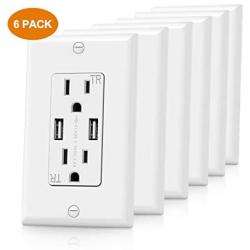 USB Wall Outlet, KING-LINK 15A Tamper-Resistant Receptacles with 4.8A USB Charging, Socket Adapter, Compatible with iPhone, iPad, LG, HTC, Samsung Galaxy & more Smartphones, ETL Listed, (6 Pack White)