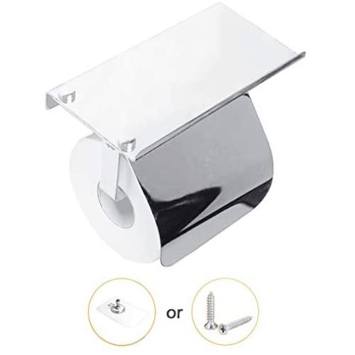 YEAVS Toilet Paper Holder with Phone Shelf and Waterproof Cover, SUS304 Stainless Steel Tissue Roll Storage Rack (Polished Chrome)