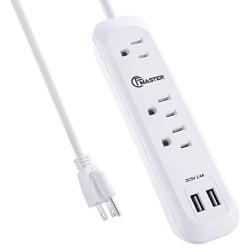 USB Surge Protector Power Strip Long Extension Cord 6 feet, 3 Outlets, 2 USB Ports (2.4A/12W), Overload Protection, Mountable Power Strip for Home Office, 1250W/10A, SGS Listed, White