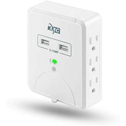 KMC Wall Surge Protector,6 Outlet Wall Mount Power Strip with 2 USB Charging Ports Total 2.4 AMP,Dual Slide-Out Smartphone Holders Design, Portable for Travel/Home/Office Use,ETL Certified