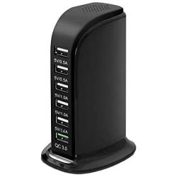 Quick Charge 3.0 USB Wall Charger 6 Ports Desktop QC 3.0 USB Hub Charging Station Travel Charger Fast Charging Compatible with Phones,Tablets Smartphones and More(Black)