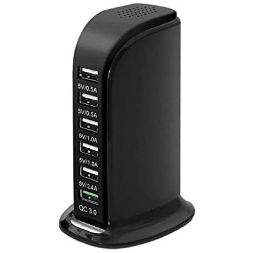 Quick Charge 3.0 USB Wall Charger 6 Ports Desktop QC 3.0 USB Hub Charging Station Travel Charger Fast Charging Compatible with Phones,Tablets Smartphones and More(Black)