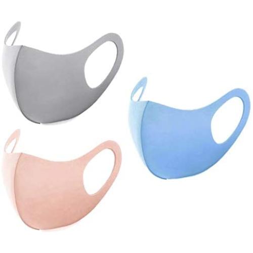 Washable and Reusable Fabric Face Mouth Madks Breathable Face Covering for Summer, 3 Pack_Grey/Blue/Orange