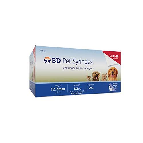 BD U-40 Pet Syringes Veterinary Insulin Syringe 12.7mm 1/2mL 29G(100 Count)