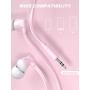 Earbuds, Vogek Tangle-Free Flat Cord Ergonomic in-Ear Headphones with Dynamic Crystal Clear Sound, Earphones with S/M/L Eartips Compatible with Samsung, Android Phone and More (Pink) Title