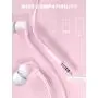 Earbuds, Vogek Tangle-Free Flat Cord Ergonomic in-Ear Headphones with Dynamic Crystal Clear Sound, Earphones with S/M/L Eartips Compatible with Samsung, Android Phone and More (Pink) Title