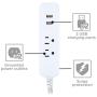 Cordinate Designer USB Charging Station Extension Cord, Power Strip Surge Protector, 2 Outlets, 2 USB Ports, Extra Long 10 ft Cable with Flat Plug, Braided Cord, 2.4A Fast Charge, Gray/White, 41691