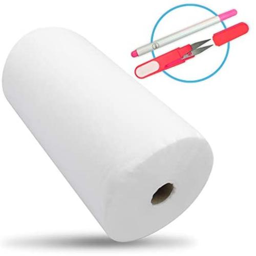 [15”x120 Yards] No Show Mesh Stabilizer for Embroidery (White) Free Pen & Snip, Permanent No-Show Poly Mesh Backing for Machine Embroidery, Hand Sewing, Hoop and Stitch, Translucent Nylon Spun