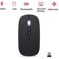 Bluetooth Mouse Rechargeable and Wireless 2.4G Mouse Silent USB Mice, Compatible for Laptop Windows MacBook Air Android MAC PC Computer TV