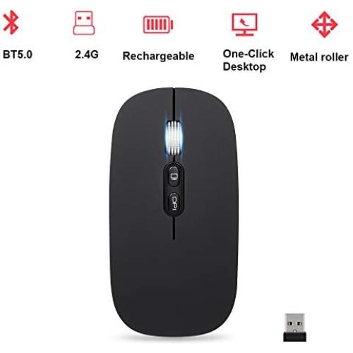 Bluetooth Mouse Rechargeable and Wireless 2.4G Mouse Silent USB Mice, Compatible for Laptop Windows MacBook Air Android MAC PC Computer TV