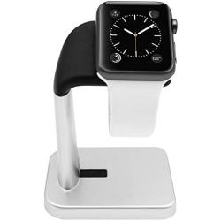 Macally Apple Watch Stand Holder - The Perfect Nightstand iWatch Charging Dock Station - Compatible with Smartwatch Series 5, Series 4, Series 3, Series 2, Series 1 (44mm, 42mm, 40mm, 38mm) (Silver)