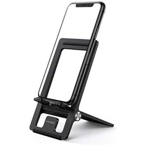 UGREEN Cell Phone Stand for Desk Adjustable Phone Holder Dock Compatible for iPhone 11 Pro Max XS XR 8 Plus 6 7 6S Smartphone, Foldable and Portable (Black)
