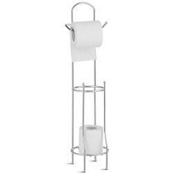 Tangkula Toilet Paper Holder Stand, Chrome Finish and Iron Framework, No Assembly Required, Free Standing Toilet Paper Roll Holder with Dispenser for Bathroom Storage (Silver)