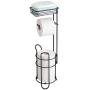 mDesign Freestanding Metal Wire Toilet Paper Roll Holder Stand and Dispenser with Storage Shelf for Cell, Mobile Phone - Bathroom Storage Organization - Holds 3 Mega Rolls - Matte Black
