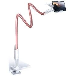 Gooseneck Bed Phone Holder Mount - Lamicall Flexible Long Arm Clip Clamp for Desk, Bendy Lazy Bracket Bedside Stand, Compatible with iPhone 11 Pro Xs Max XR X 8 7 6 Plus Samsung 10 9 8 - Rose Gold