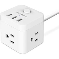 Power Strip with usb ports JSVER USB Power Strip, 4.92 Ft Extension Cord with 3 Outlets 3 USB Ports, power cube with usb for Travel, Home, Office, Phones, iPhone X/XS/XR, Tablets, Cruise Ship (White)