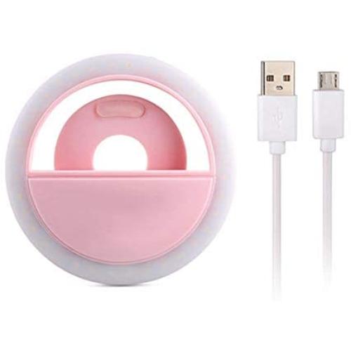 Clip on Selfie Ring Light, Rechargeable Brightness Portable Selfie Fill Light Ring with 36 LED for Universal Smart Phone, Phone Android Phone Photography, Camera Video, Girl Makes up (Pink)