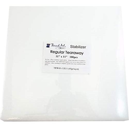 Threadart Tearaway Embroidery Stabilizer | 1.6 oz Medium Weight | 11x11 100 Precut Sheets | For Machine Embroidery | Also Available Over 20 Additional Styles of Cutaway, Washaway, Tearaway, Sticky in Rolls and Precut Sheets