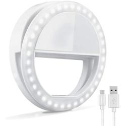 Selfie Ring Light, Oternal Selfie Light Rechargeable Portable Clip-on Selfie Fill Ring Light for iPhone Android Smart Phone Photography, Camera Video, Girl Makes up (Grey White)