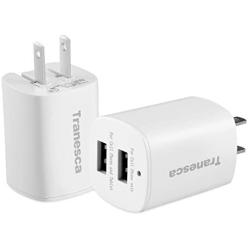 Tranesca Dual USB Wall Chargers for iPhone Xs/Xs Max,iPhone XR/8/7/6S/6S Plus/6 Plus/6, Samsung Galaxy S7/S6/S5 Edge, LG, HTC, Moto, Kindle and More-2 Pack (White)