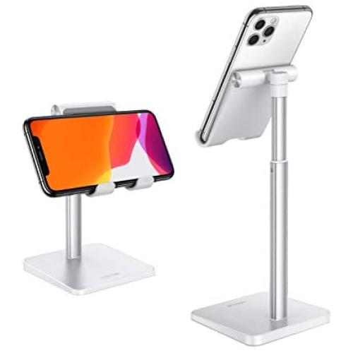 Cell Phone Stand, OMOTON Adjustable Angle Height Desk Phone Dock Holder for iPhone SE 2/11 / 11 Pro/XS Max/XR, Samsung Galaxy S20 / S10 / S9 / S8 and Other Phones (3.5-7.0-Inch),Silver