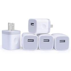 Single Port USB Wall Charger, GiGreen 1A/5V Power Adapter 5 Pack Charging Block Cube Plug Box Compatible Phone X/8/7/Xs/XR/6s/5/SE, Samsung S9/S8/S7/S6 Edge, Note 8, LG G5 V30, Moto, Pixel, Nexus, HTC