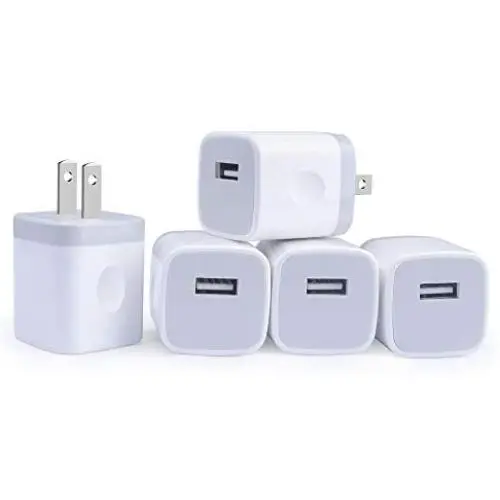 Single Port USB Wall Charger, GiGreen 1A/5V Power Adapter 5 Pack Charging Block Cube Plug Box Compatible Phone X/8/7/Xs/XR/6s/5/SE, Samsung S9/S8/S7/S6 Edge, Note 8, LG G5 V30, Moto, Pixel, Nexus, HTC
