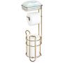mDesign Freestanding Metal Wire Toilet Paper Roll Holder Stand and Dispenser with Storage Shelf for Cell, Mobile Phone - Bathroom Storage Organization - Holds 3 Mega Rolls - Soft Brass