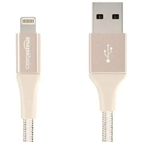 AmazonBasics Double Braided Nylon Lightning to USB Cable, Advanced Collection, MFi Certified Apple iPhone Charger, Gold, 4 Inch AmazonBasics Double Braided Nylon Lightning to USB Cable, Advanced Collection, MFi Certified Apple iPhone Charger, Gold, 4 Inch
