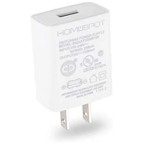HomeSpot UL Certified USB Wall Charger 5V1A Plug in-Door Power AC Adapter Travel Office Home Use - 1 Pack White HomeSpot UL Certified USB Wall Charger 5V1A Plug in-Door Power AC Adapter Travel Office Home Use - 1 Pack White
