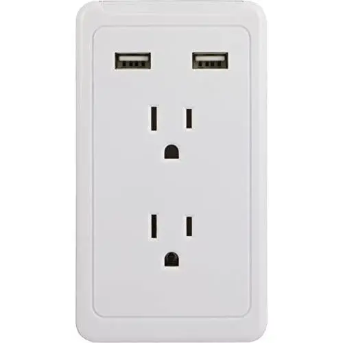 GE Surge Protector Charging Station, Wall Mount Adapter, Power Tap with Phone Holder Shelf, 2 Grounded Outlets, 2 USB Ports, LED Charging Status Indicator, 2.1A Fast Charge, 450 Joules, White, 13465 GE Surge Protector Charging Station, Wall Mount Adapter, Power Tap with Phone Holder Shelf, 2 Grounded Outlets, 2 USB Ports, LED Charging Status Indicator, 2.1A Fast Charge, 450 Joules, White, 13465