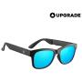VOCALSKULL Alien 5 Bone Conduction Glasses Polarized Sunglasses Wireless Bluetooth Headset Sports Stereo Music Headphones with Microphone for iOS Android Windows Bright Black Frame (Blue Lens)