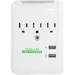 RND Wall Power Station includes 3 AC Plugs and 2 USB ports (3.4A total) with Surge for iPhone, iPad, Samsung Galaxy, LG, HTC, Moto and all USB Compatible Devices