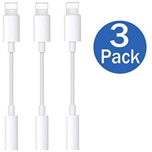iPhone Headphone Adapter,Compatible with iPhone 7/7Plus /8/8Plus /X/Xs/Xs Max/XR Adapter Headphone Jack,iPhone 3.5 mm Headphone Adapter Jack Compatible with iOS (White 3 Pack)